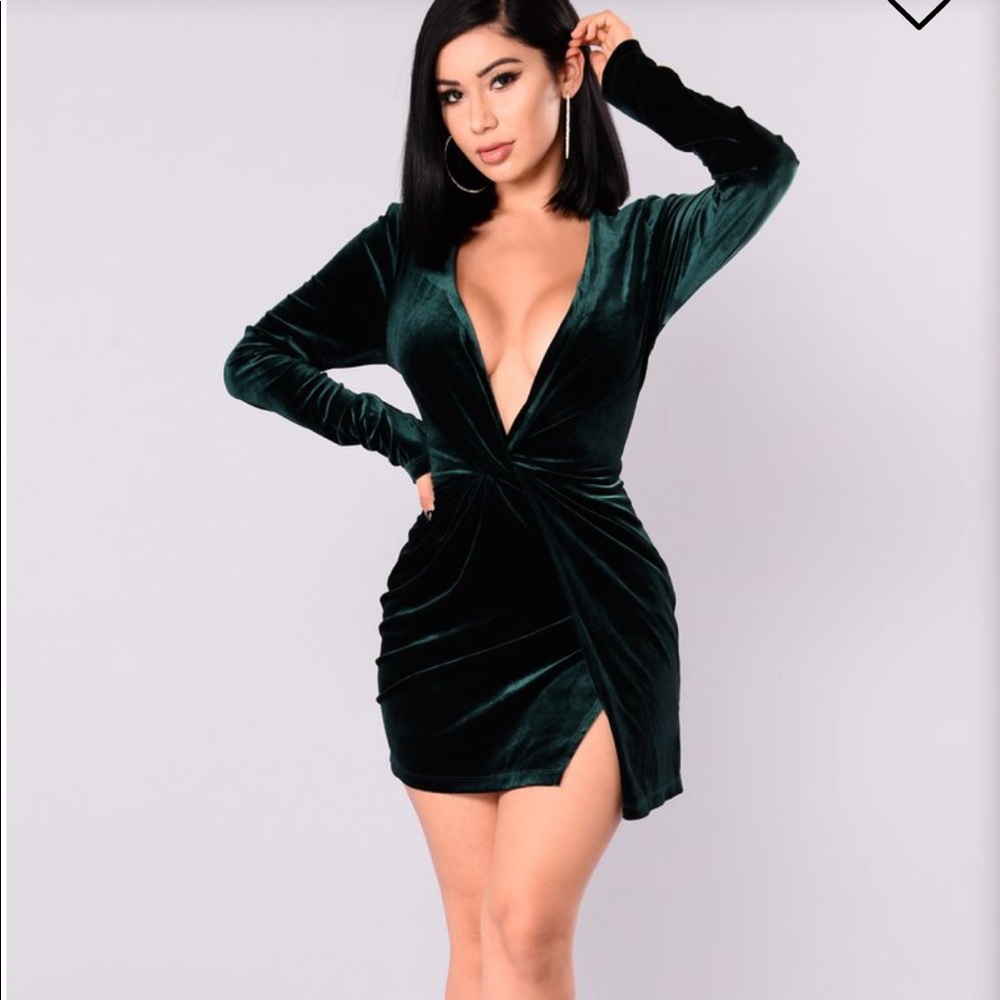 Velvet hunter green dress “knot my cup of tea”